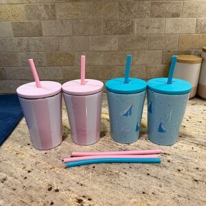 Simple Modern Pink Stripe & Elsa Frozen Kid's 12oz Tumblers